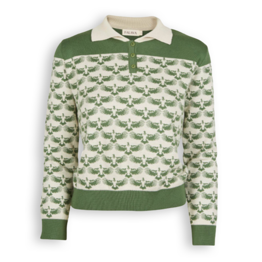 Dark Green Jacquard Eagle Organic Cotton Jumper
