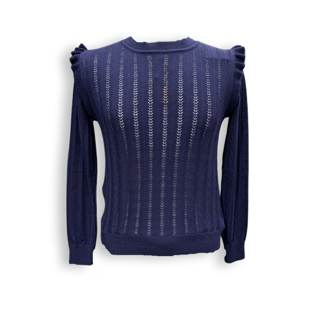 Navy Ruffle Knitted Top