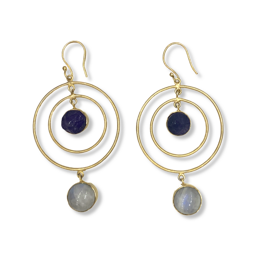 Double Circle Earrings with Amethyst and Moonstone