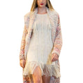 Alpaca Cable White Dress with Fringes