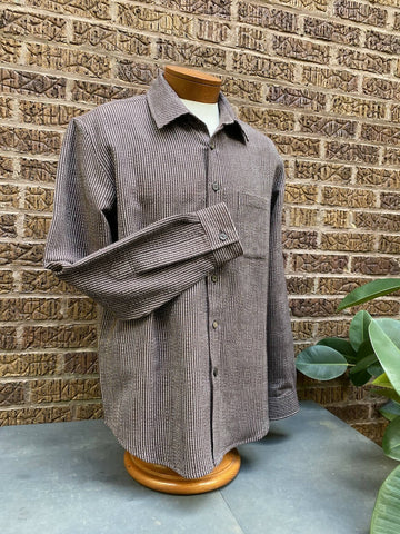Brown Twill Handloom Long-Sleeve Button-Up Shirt