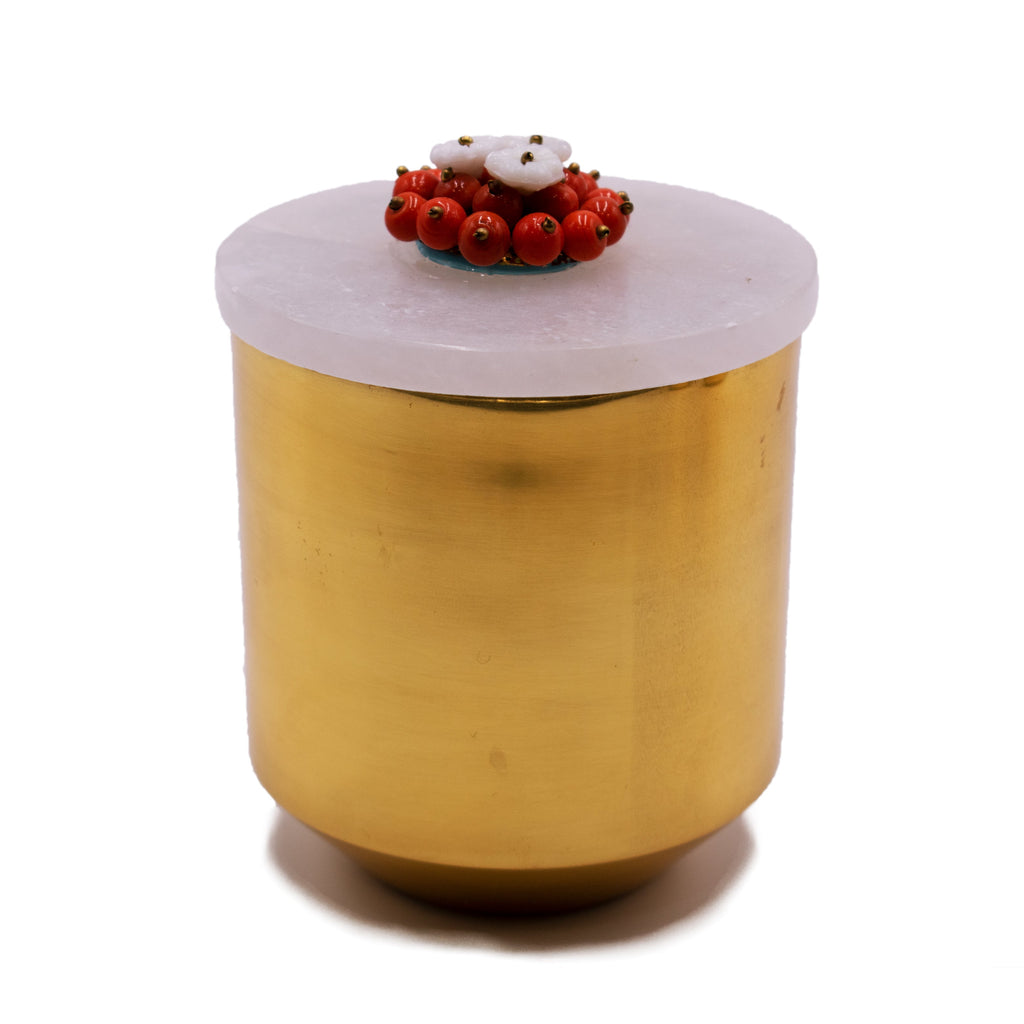 Orange Beaded Lid Gold Candle