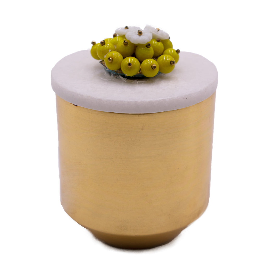 Yellow Beaded Lid Gold Candle