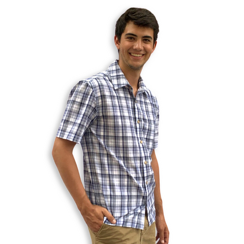 White Multi Plaid Short Sleeve Button-Up