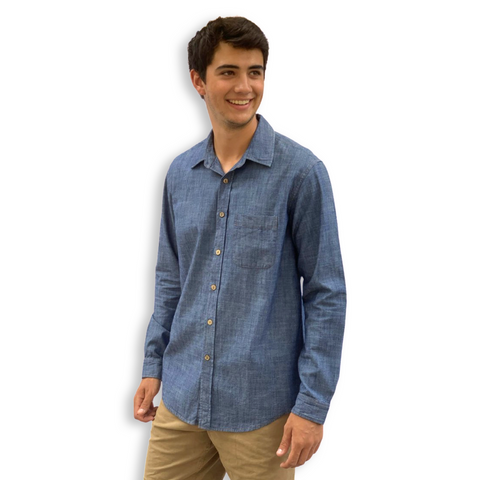 Blue Denim Long Sleeve Button-Up Shirt