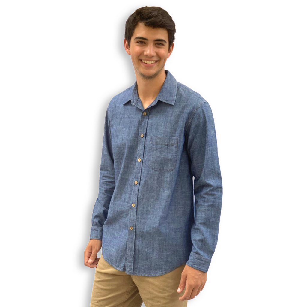 Blue Denim Long Sleeve Button-Up Shirt