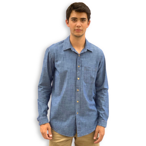 Blue Denim Long Sleeve Button-Up Shirt
