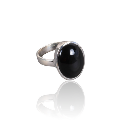 Black Cabochon Silver Ring