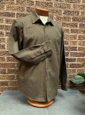 Olive Twill Long-Sleeve Button-Up Shirt