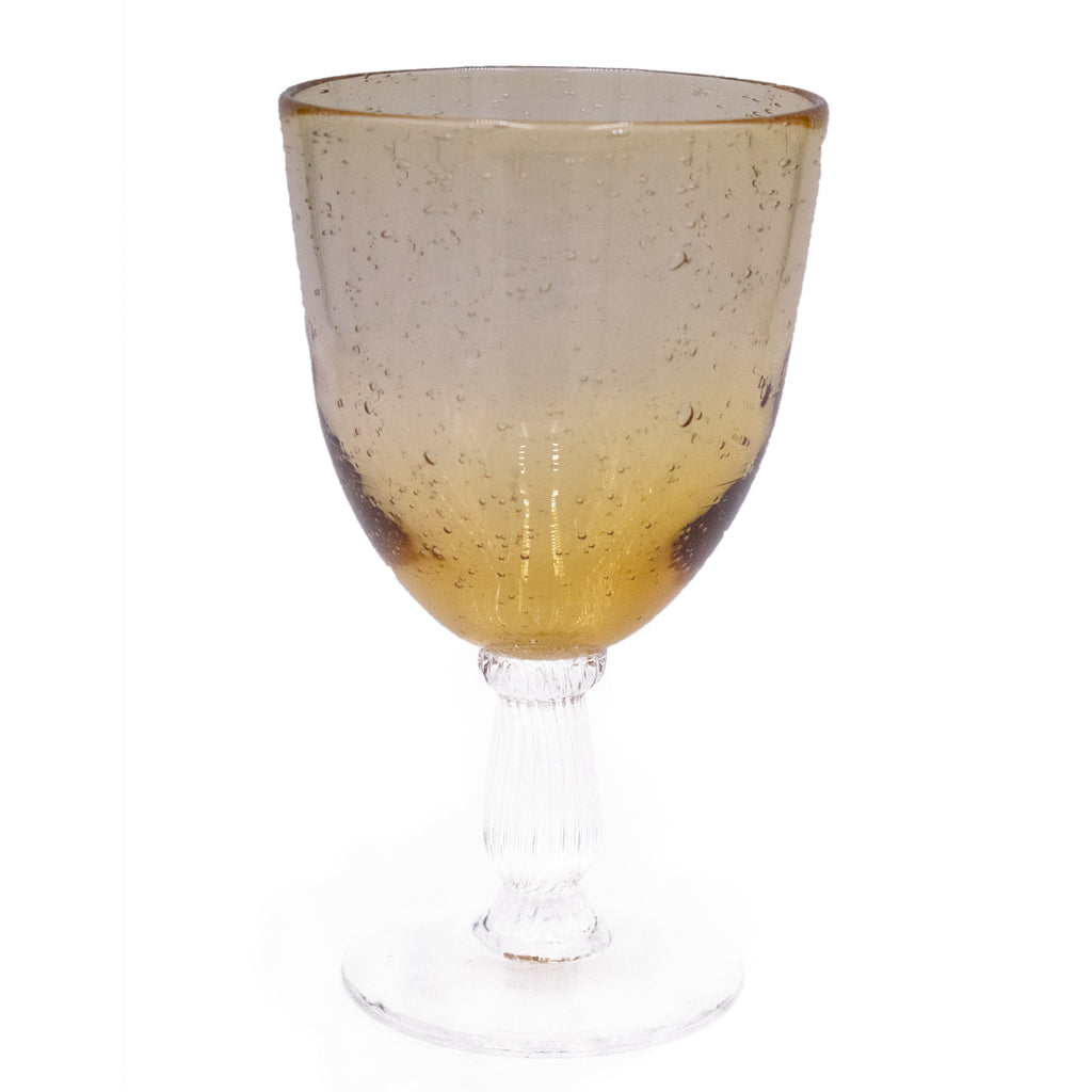 Vintage Amber Goblet Bubble Glasses Set of 12