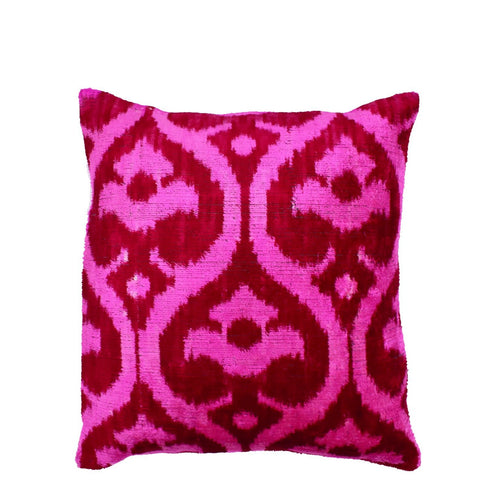Ikat Pink and Red Velvet Pillow