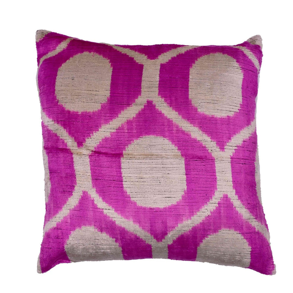 Ikat Pink and White Velvet Pillow