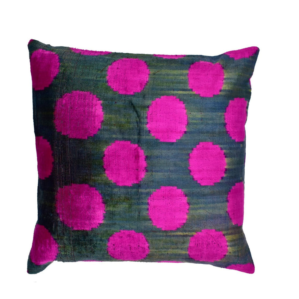 Ikat Pink and Blue Velvet Pillow