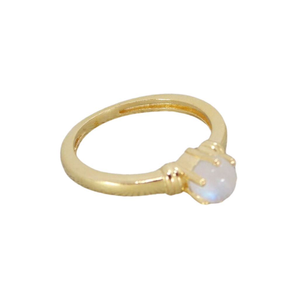 Stackable Prong Set Rainbow Moonstone Ring