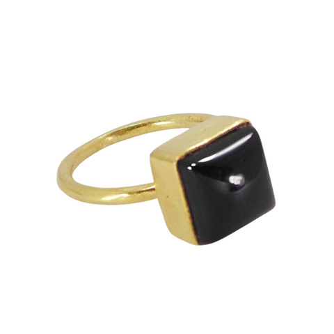 Black Onyx 18K Gold Plated Ring