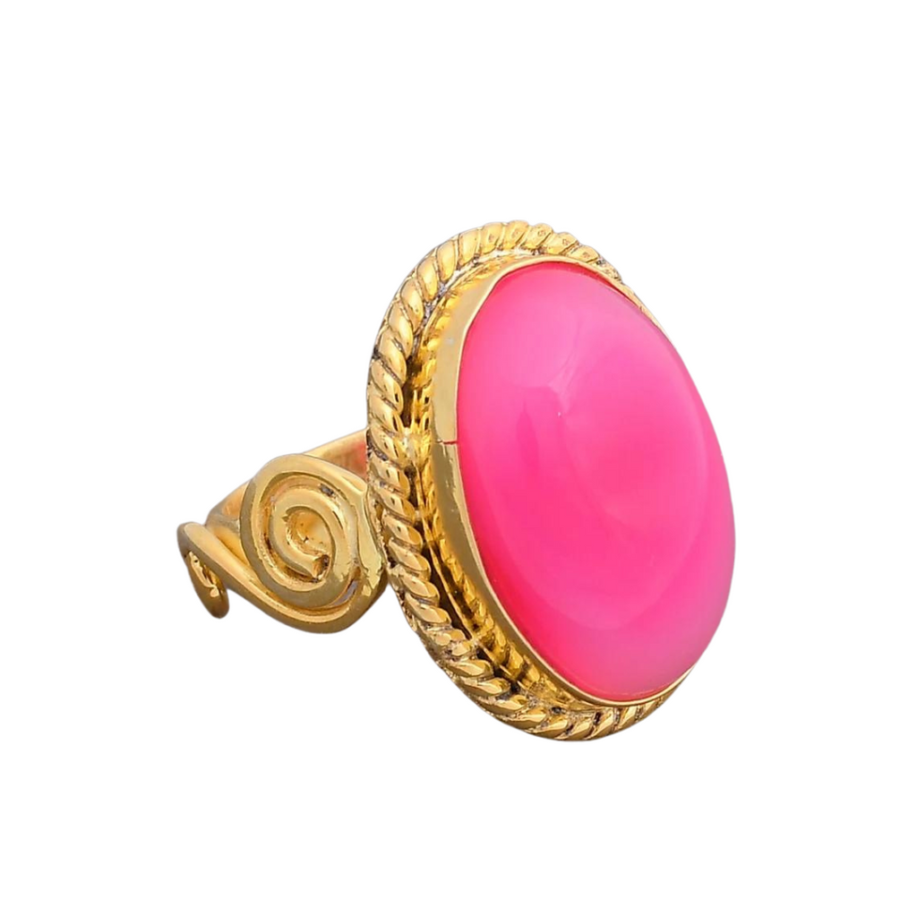 Pink Agate 18K Yellow Gold Plated Ring