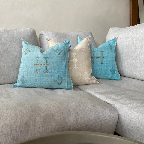 Cactus Silk (Sabra) Handmade Cushion Cover Blue