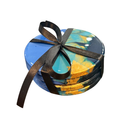 Blue and Gold Coaster Set
