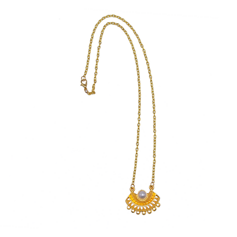 Brass Half Moon Pearl Bead necklace