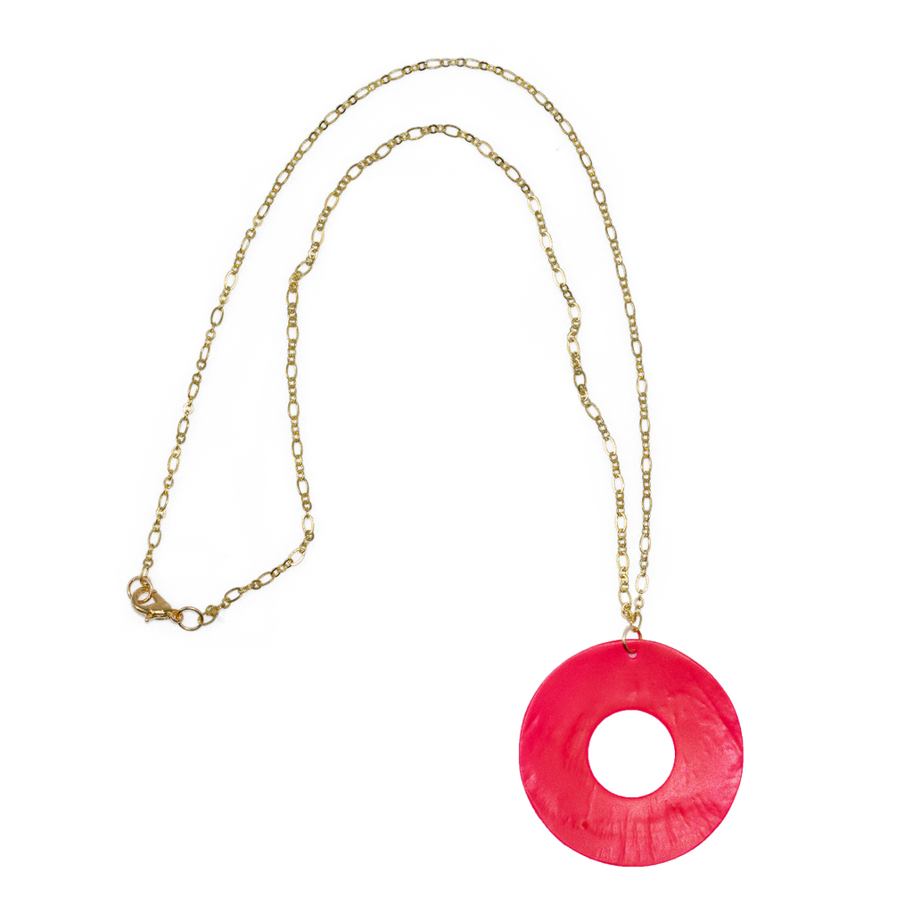 Bright Orange Capiz Shell Pendant Necklace