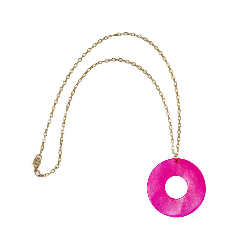 Bright Pink Capiz Shell Pendant Necklace