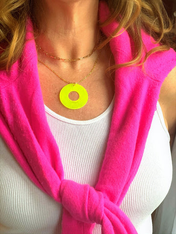 Bright Yellow Capiz Shell Pendant Necklace