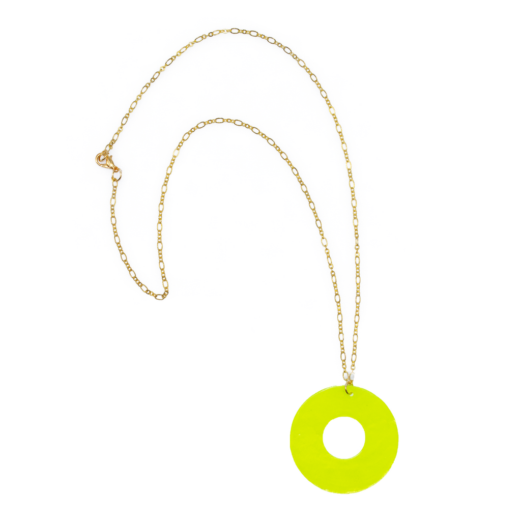 Bright Yellow Capiz Shell Pendant Necklace