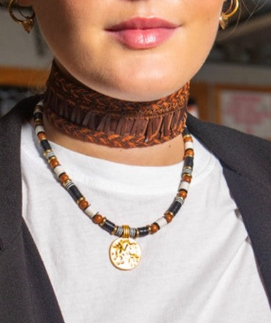 Brown  Leather Braided Choker
