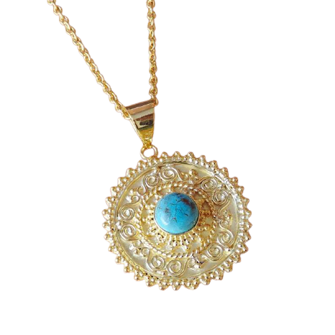 Blue Turquoise, Gold Plated Necklace