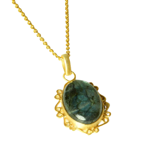 Natural Stone, 18K Gold Vermeil Necklace.