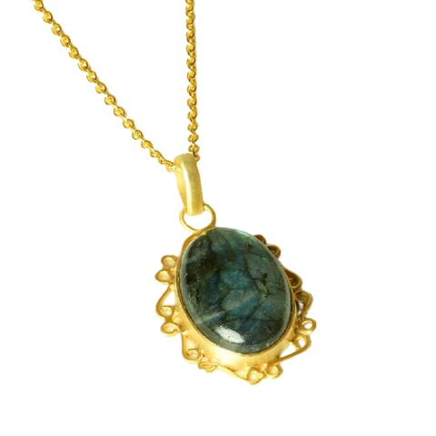 Natural Stone, 18K Gold Vermeil Necklace.