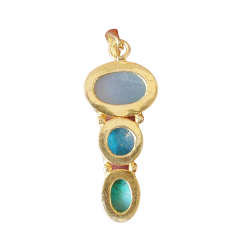 Aqua Chalcedony, Apatite, Gold Plated Necklace.