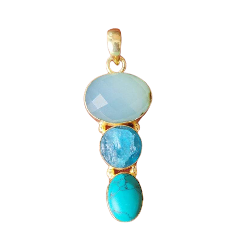 Aqua Chalcedony, Apatite, Gold Plated Necklace.