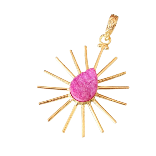 Pink Druzy, Gold Plated Necklace.