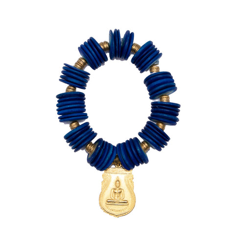 Chunky Indian Blue Bracelet with Brass Buddha