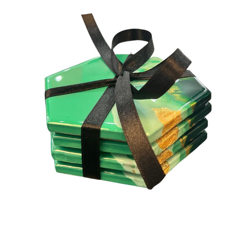 Green and Gold Coaster Set