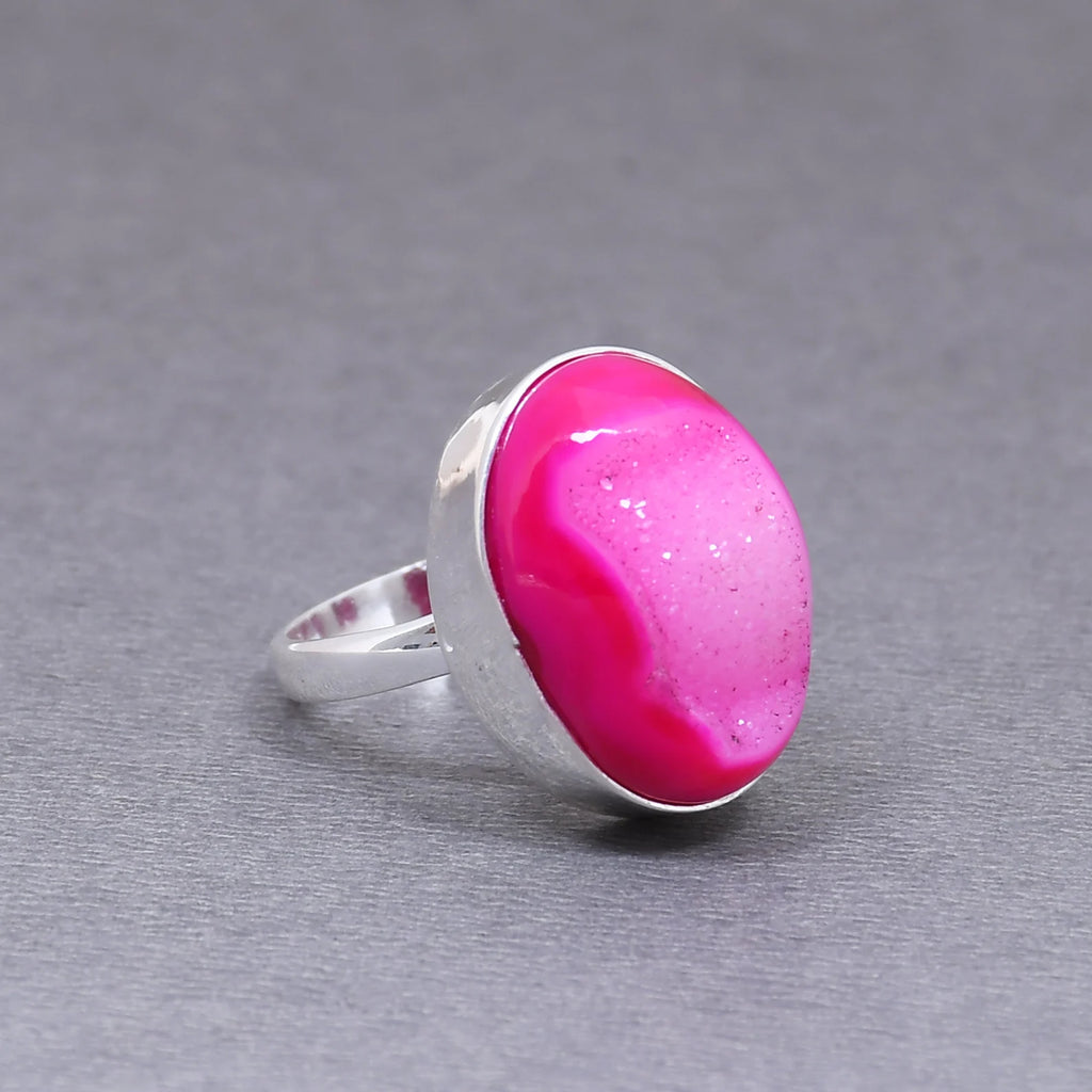 Natural Pink Titanium Druzy Ring