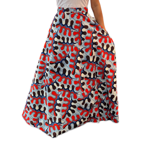 The Chroma Collection Maxi Skirt - Blue and Red Swirls