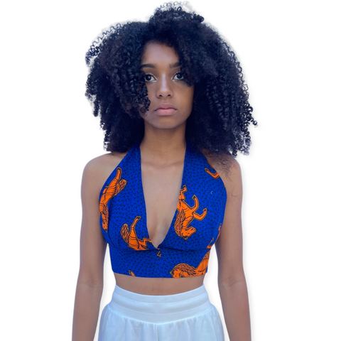 The Chroma Collection Halter Top - Blue with Orange Horse