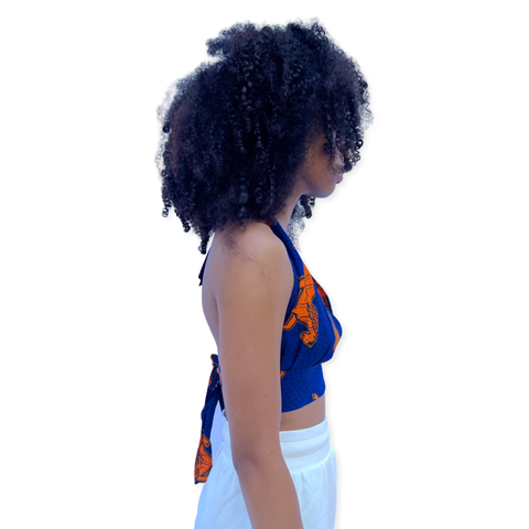 The Chroma Collection Halter Top - Blue with Orange Horse