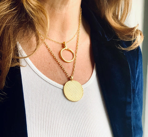 Large Rustic Brass Pendant Necklace