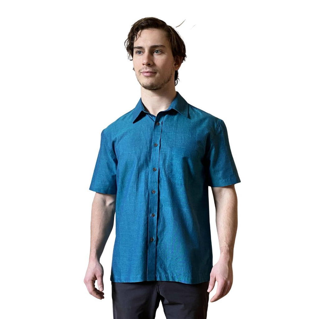 Teal Handloom Short Sleeve Button-Up