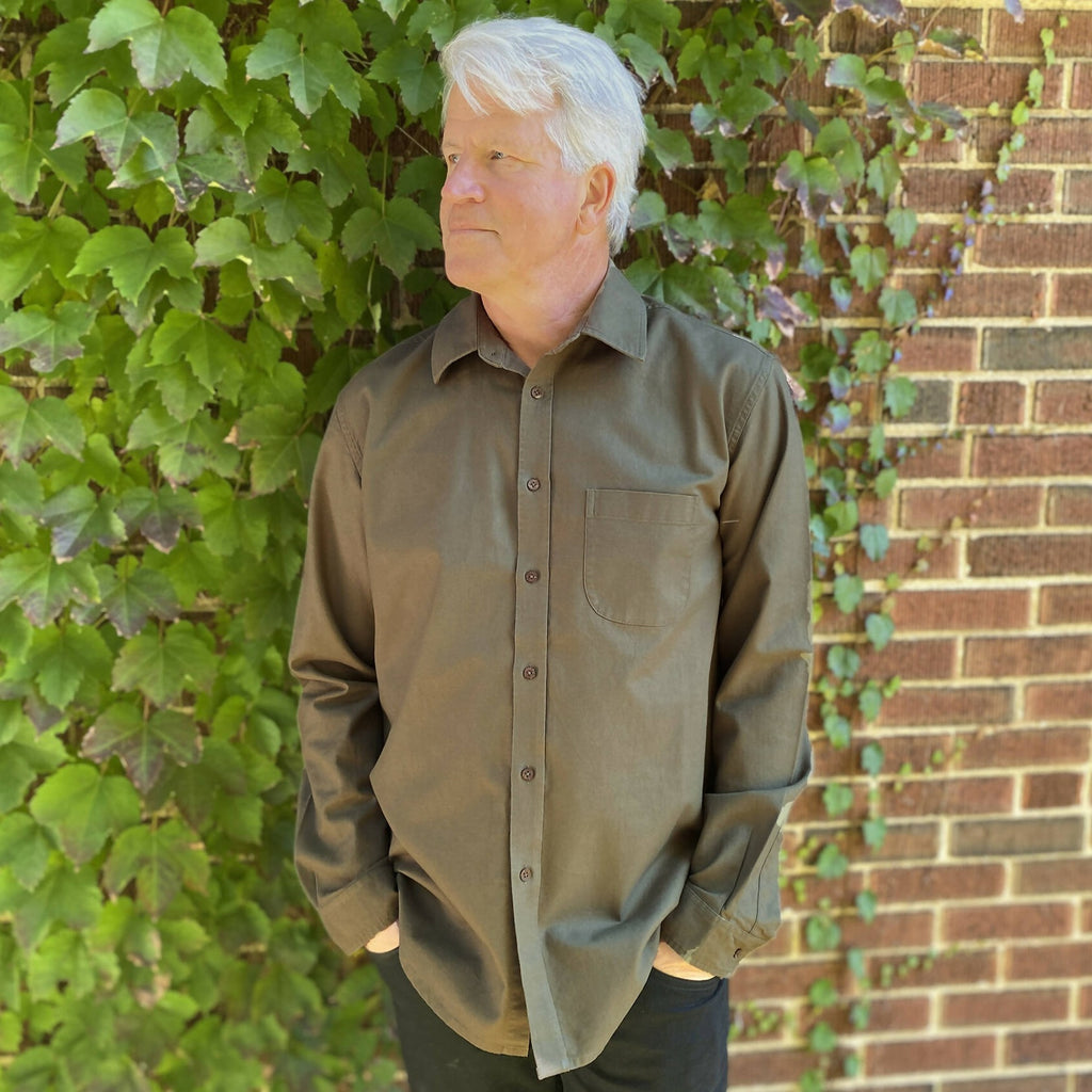Olive Twill Long-Sleeve Button-Up Shirt