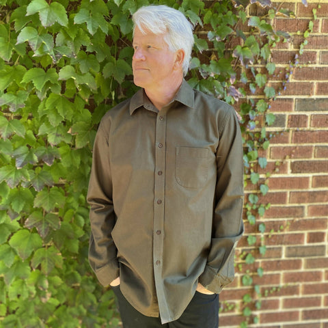 Olive Twill Long-Sleeve Button-Up Shirt