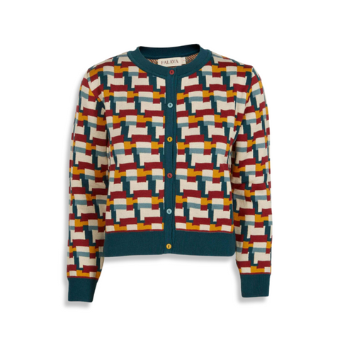 Vera Teal Blocks Cardigan