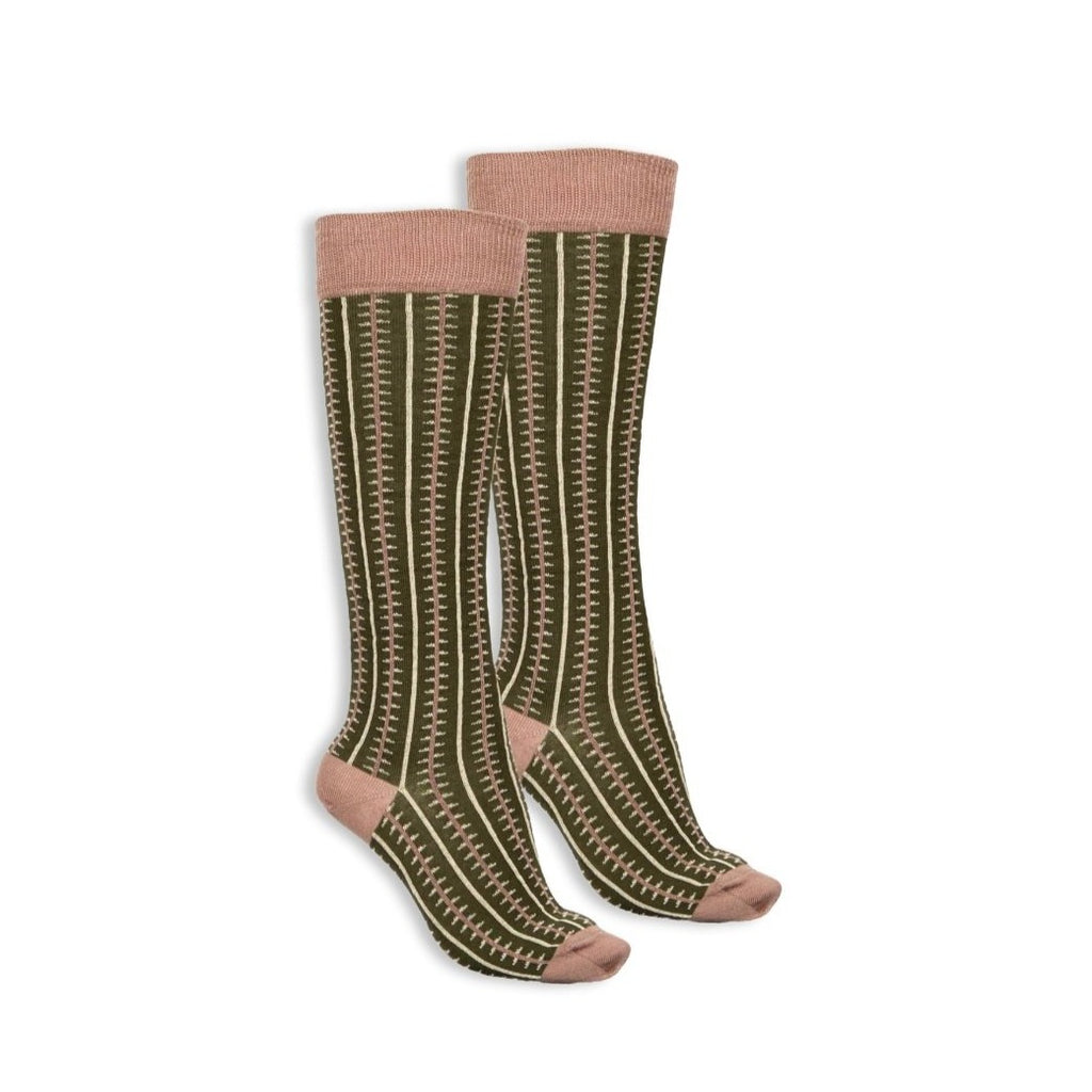 Knee High Socks: Green/Pink Rocket