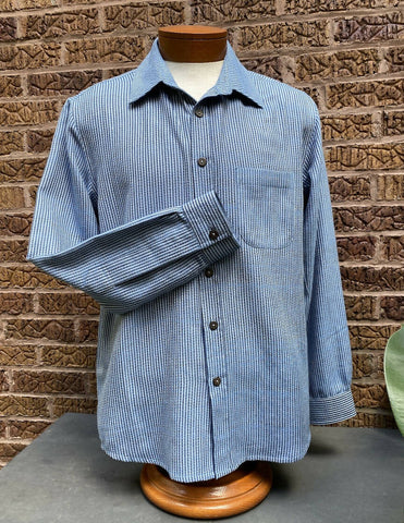 Blue Twill Handloom Long-Sleeve Button-Up Shirt