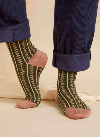 Knee High Socks: Green/Pink Rocket